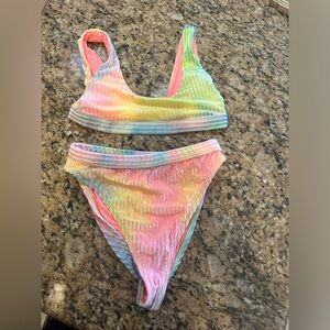 Pacsun Dippin' Daisy's cotton candy Eco Velvet Festival Cropped Bikini sz medium